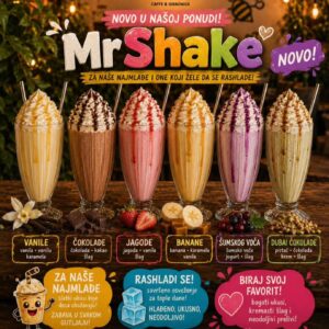 MILK SHAKE MR.SHAKE 25g. vanila,cokolada,banana,dubai,jagoda,sumsko voce.